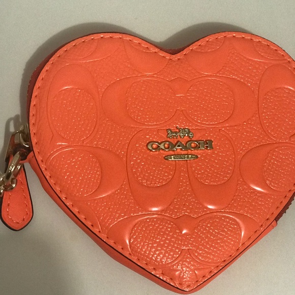 Coach Heart Shaped Tangerine colored Coin Purse - Picture 2 of 8